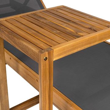 Trabuco Coastal Modern Acacia Wood Mesh 3-Position Outdoor foldable Chaise Lounge Set with Side Table
